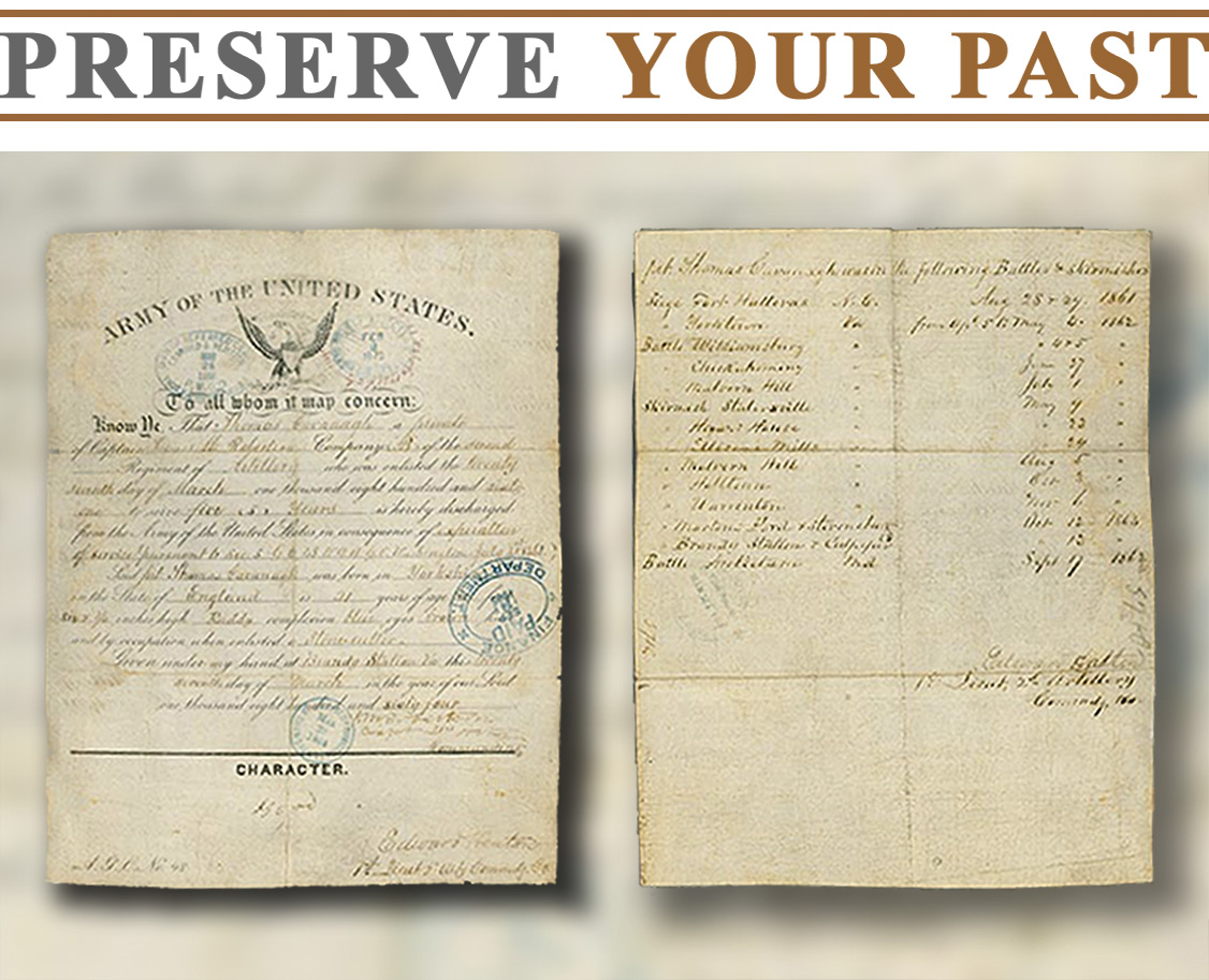 High resolution scanning and digital archiving of a rare Civil War Union Army Discharge Certificate
