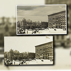 Resrtoraton of 1890s photograph of the original New York Plaza Hotel before it was replaced by the current building in 1905. The photograph required careful cleaning and retouching of some missing parts of the building and it's surrounding.