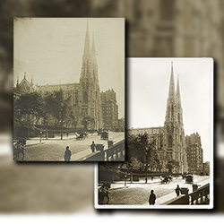 19th Century photograph of 5th Avenue and Saint Patricks Cathedral restored nad digitally archived