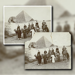 Restoration of an old travel photo of 19th Century American tourists in Egypt