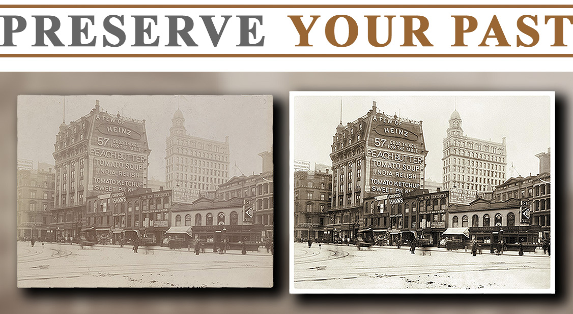 Restoration of an old photograph photograph intersection of Manhattan 5th Avenue, Broadway, and 23rd Street before the construction if the Flatiron Building.