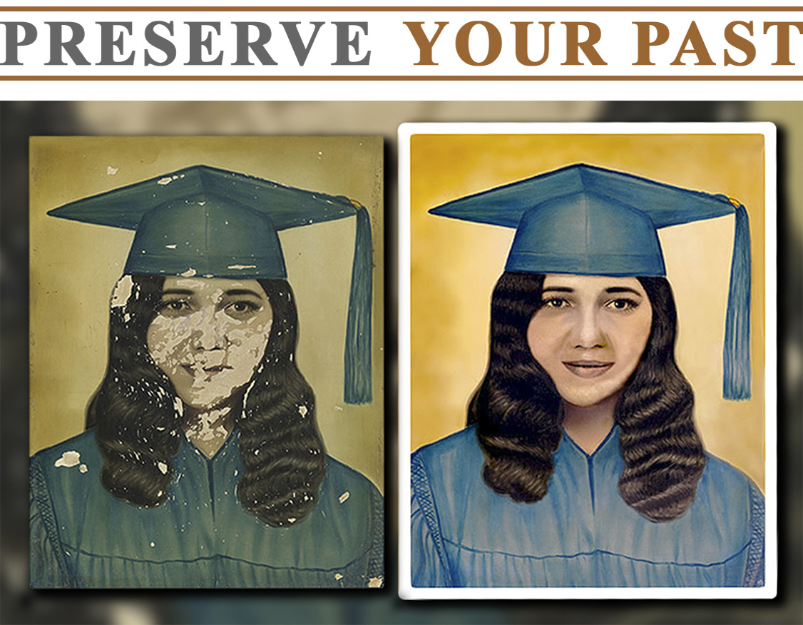 Restoration of colorized graduation photograph.