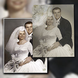 Restoration of a water damaged and stained wedding photograph