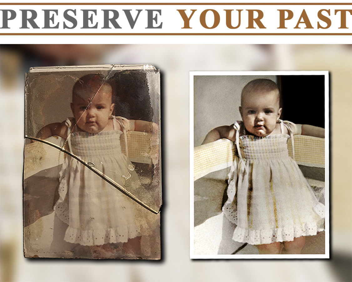 Restoration of a photograph stuck to glass.
