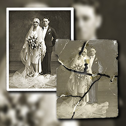 Restoring a torn vintage wedding photograph